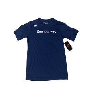 New Balance Navy Dri-Fit Tee with White 'Run your way.' Text